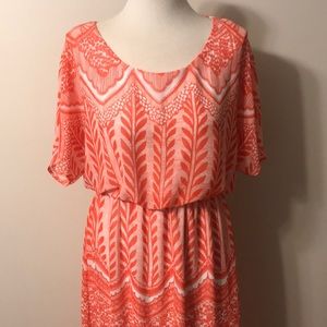 KiKi LaRue-coral &white maxi dress elastic waist